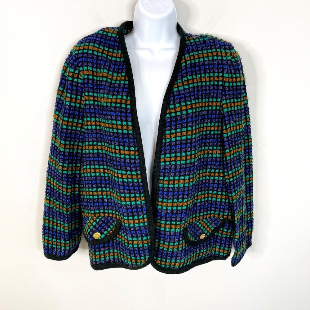 Vintage Grunge Chunky Sweater Womens Large Old Money Wool Blend Open Cardigan